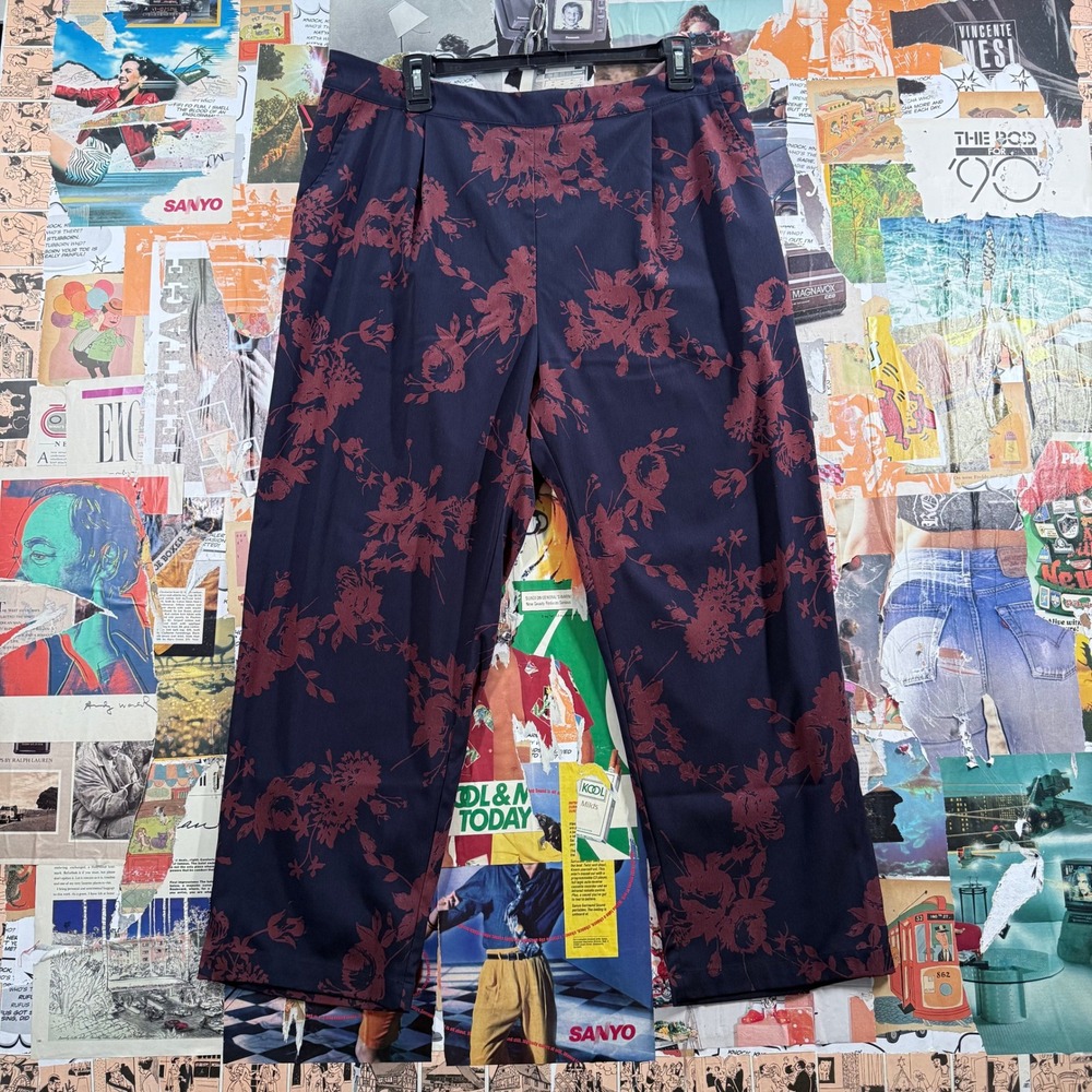 Skies Are Blue Floral Print Wide Leg Cropped Pants‎ Ladies Trousers Size XL
